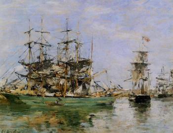 尤金 佈丹 A Three Masted Ship in Port 尤金 佈丹 A Three Masted Ship in Port